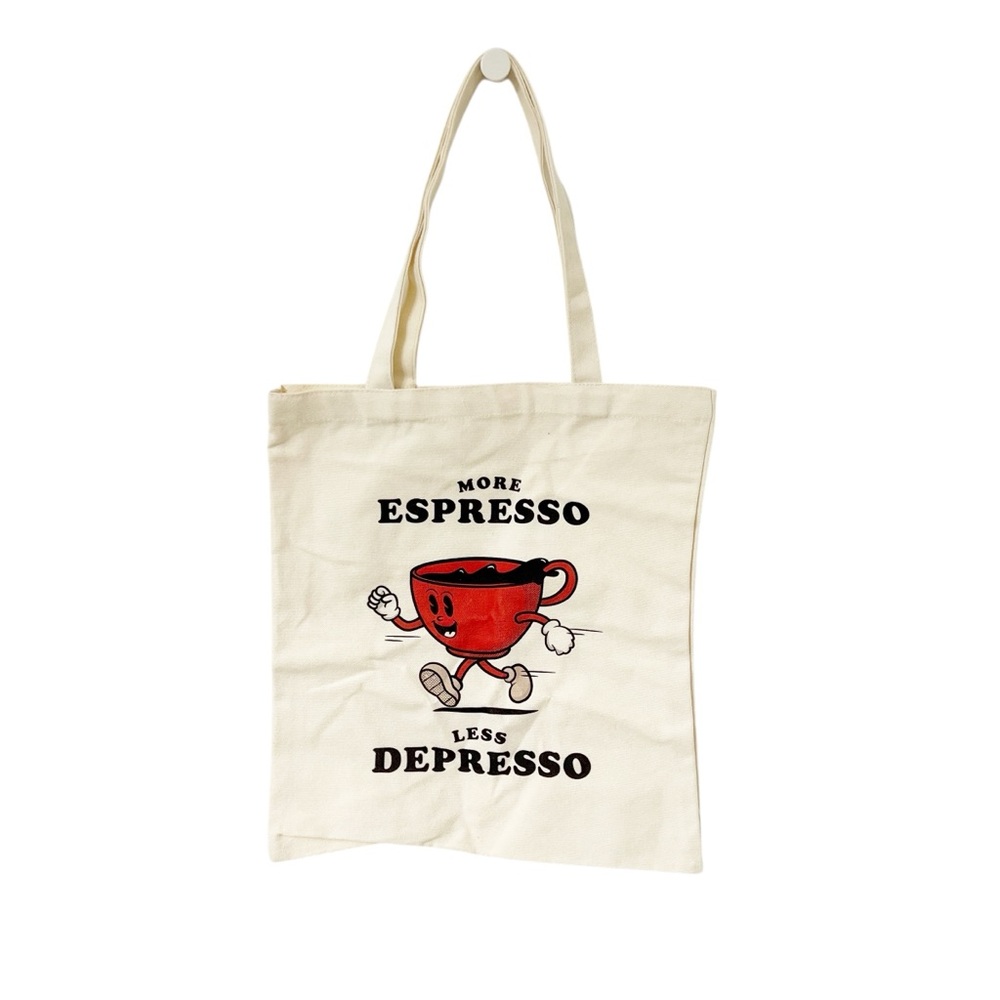 More Espresso Less Depresso Canvas Tote Bag | Coffee Lover Gift